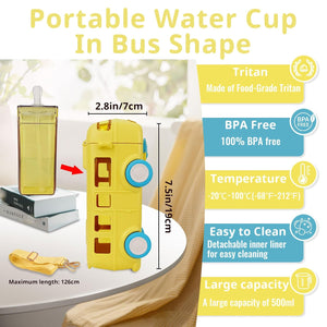 Cute Bus Shaped Water Bottle With Straw
